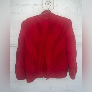 Red silk pleated art bomber jacket - very unique